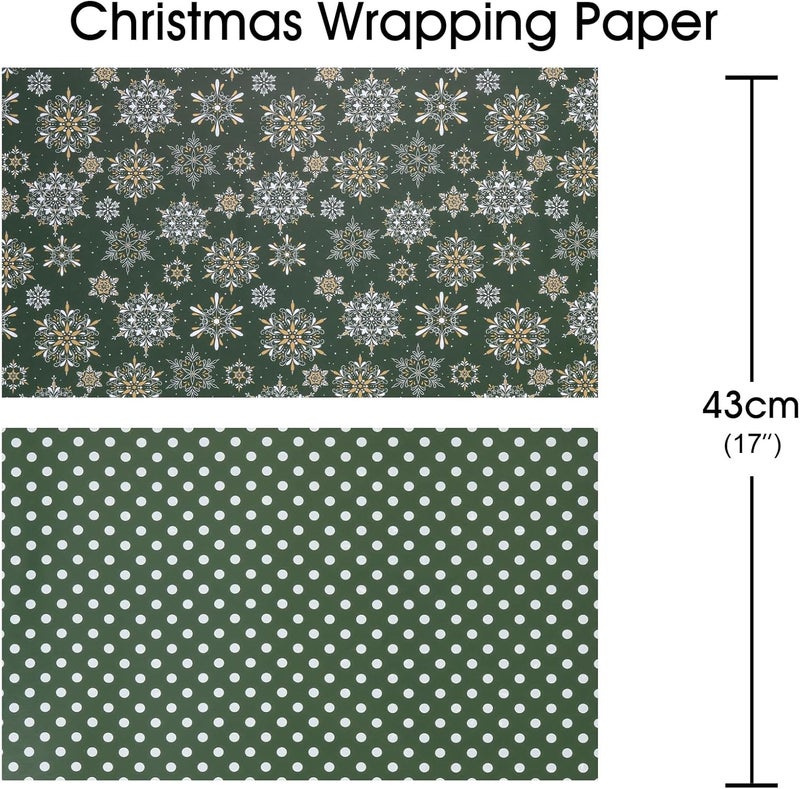 MAYPLUSS Christmas Wrapping Paper Roll - 17IN X 33FT - Green Gift Wrapping Paper Featuring Snowflake Against Dark Green Reversible Polka Dot for Kids, Holiday, New Year - Image 3